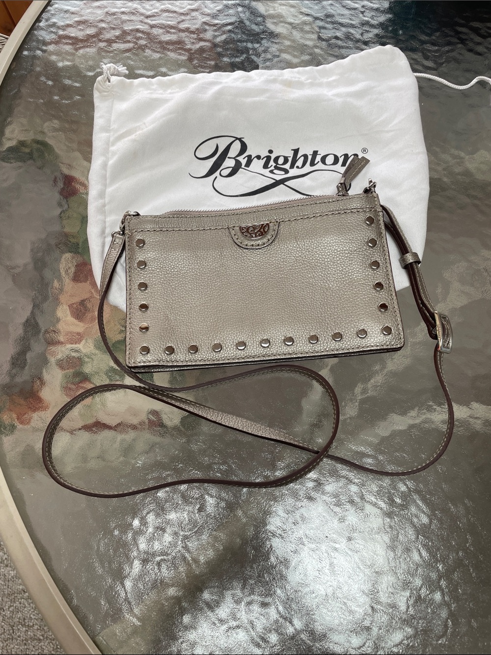 Brighton Pewter Metallic Studded Crossbody